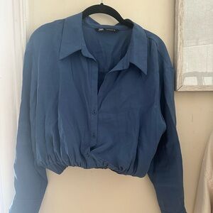 Blue cropped Zara button up